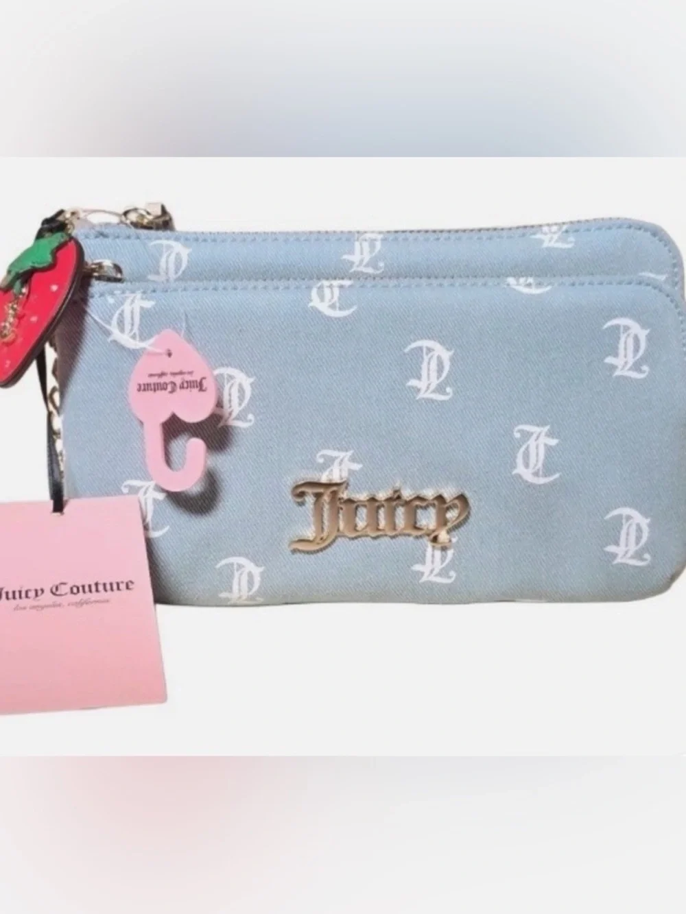NWT Juicy Couture Denim Days Wallet in Lt Washed Denim/White